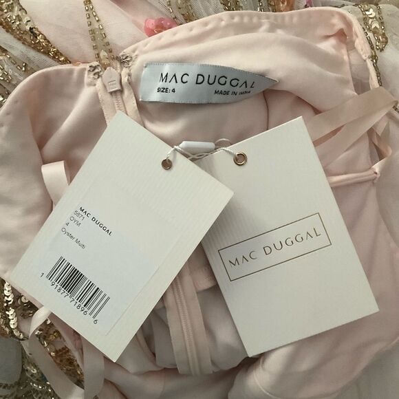 MAC DUGGAL 5671 Beige V Neck Floral Embellished Spaghetti Strap Gown Dress - Picture 14 of 14